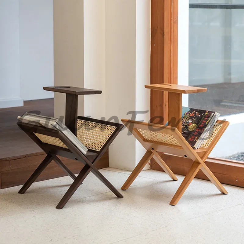Style Solid Wood Rattan Storag - Magazine Holder Rack 评论和价格